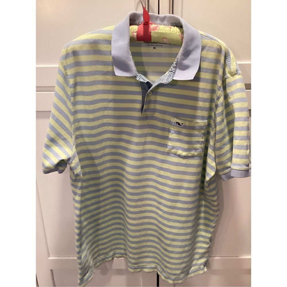Vineyard‎ Vines Mens Whale Stripe Polo Sz XL Short Sleeve Pocket Golf